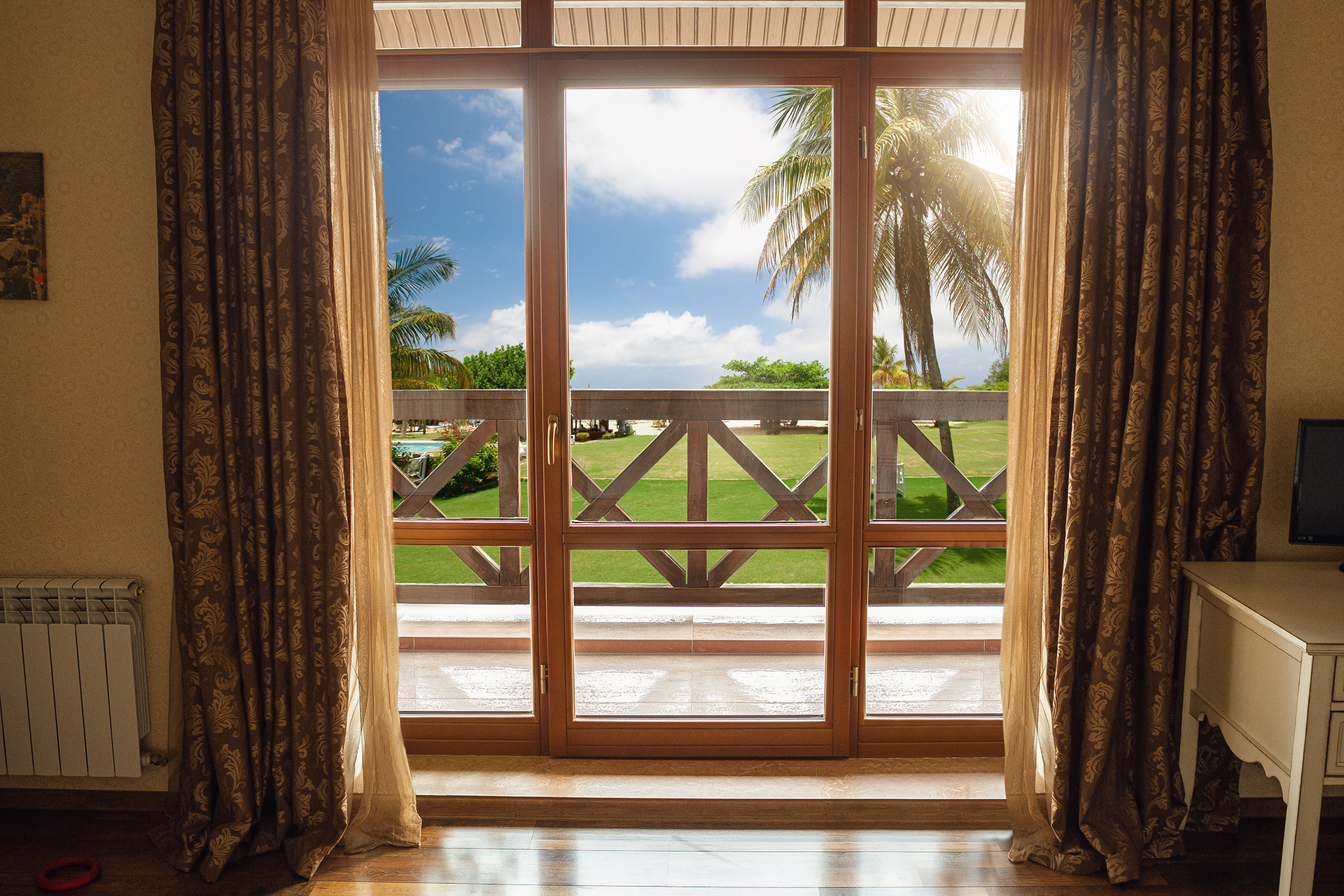 closed-window-and-beautiful-picture-outside-nature-view-resort-and-resting